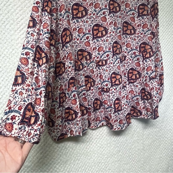 Lucky Brand Blouse Orange Maroon Details Floral Flowy Loose Fit Peasant Sleeve - Picture 7 of 8